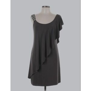 Betsy Adam Black One Shoulder Ruffle Embellished Dress Size 4 Made in USA NWT